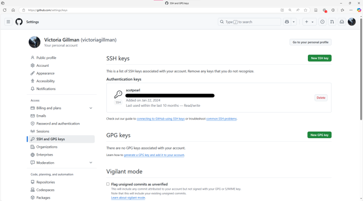 SSH on github options